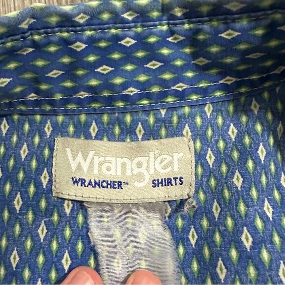 Vintage Wrangler Diamond Print Pearl Snap Button Down‎ Wrancher Shirt Sz XL - Picture 5 of 8